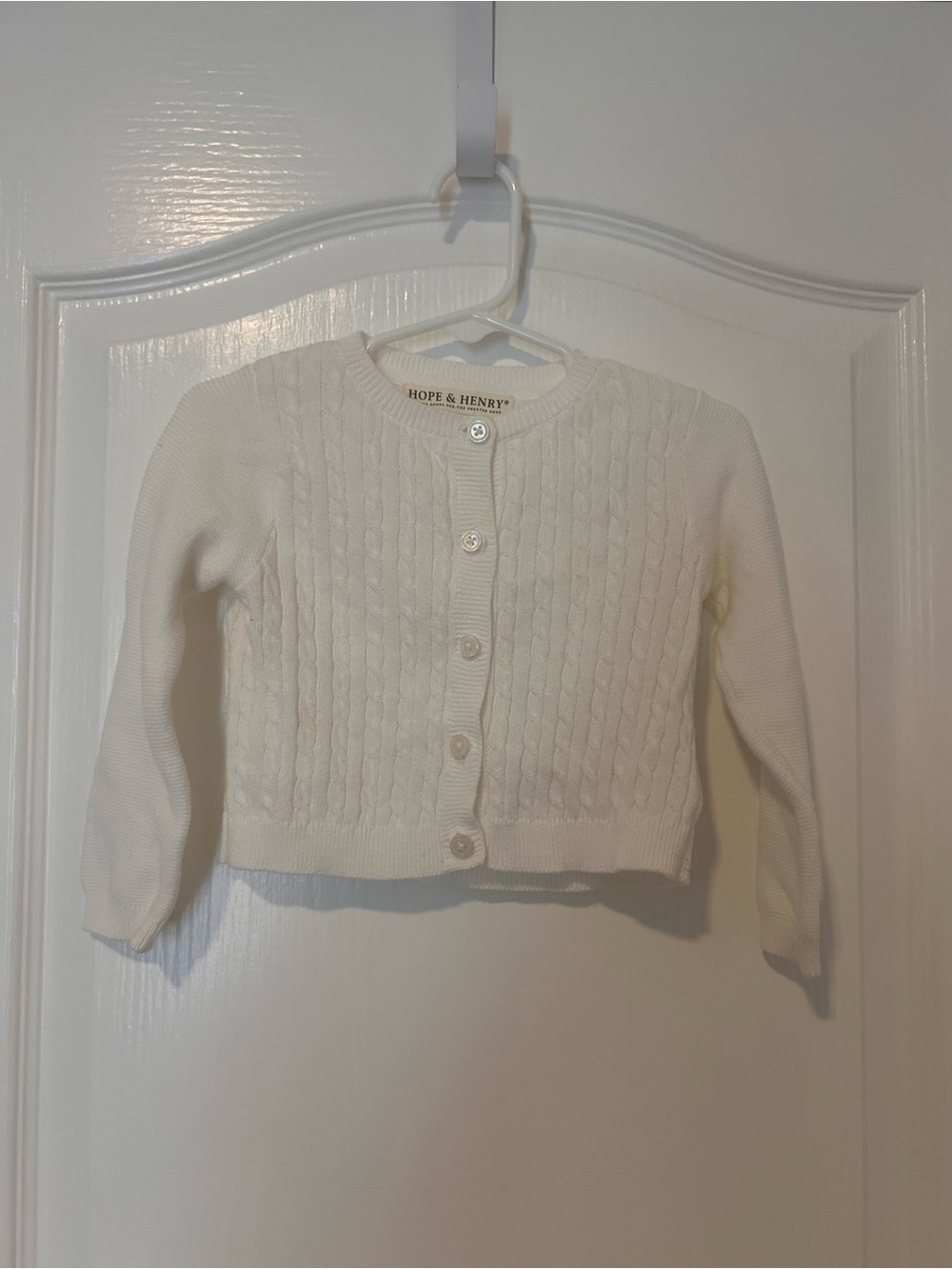 Hope & Henry Cream Cable Knit Button-Front Cardigan
